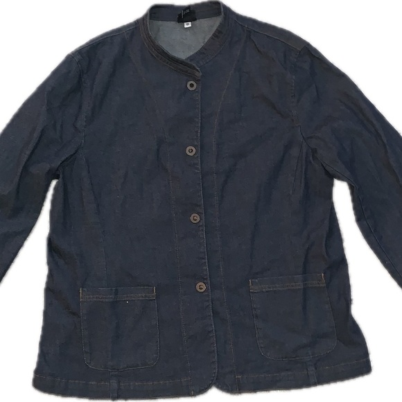 Eileen Fisher Jackets & Blazers - Eileen Fisher Dark Denim Jacket with Relaxed Fit and Rounded Collar